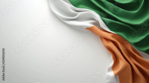 Ireland Flag Draped Elegantly on White Background, Celebrating Irish Heritage and Culture photo