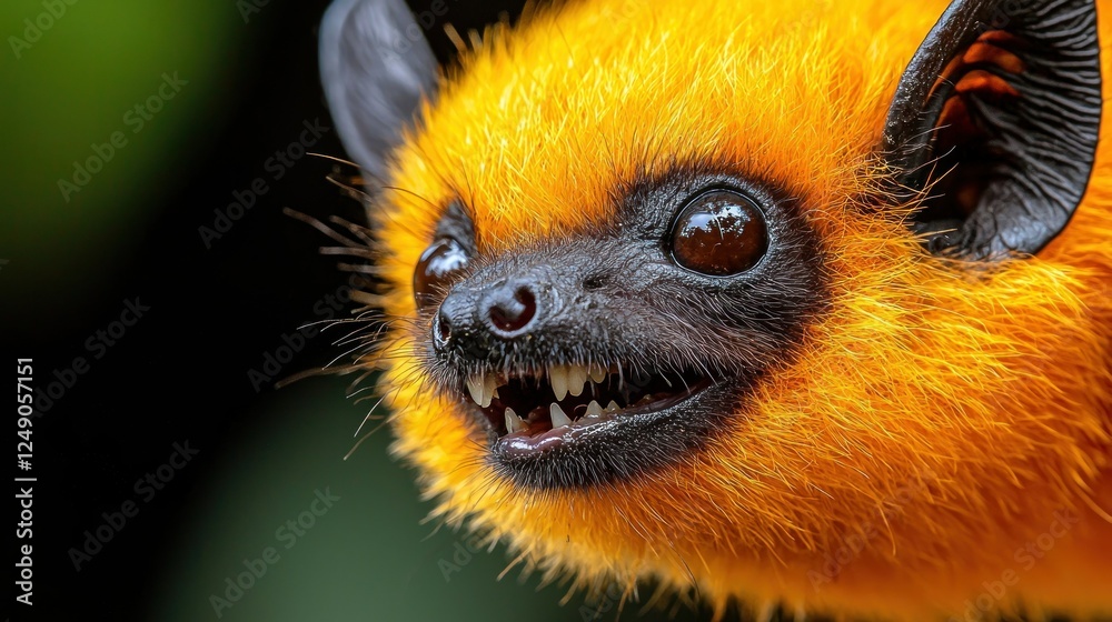 Fototapeta premium Close-up of an orange bat's head in a jungle setting