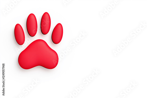 Red paw print on white background with space for text