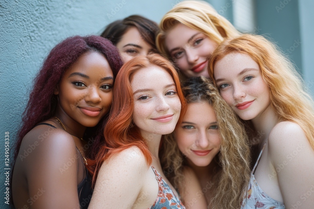 Obraz premium A group of happy young women with red hair posing together.
