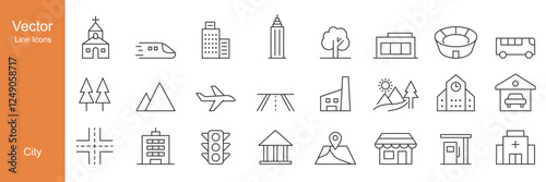 City Icons - Vector Line. Editable Stroke.