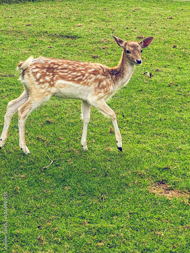 Fallow deer (Dama dama) on the green grass Fallow deer (Dama dama) on the green grass