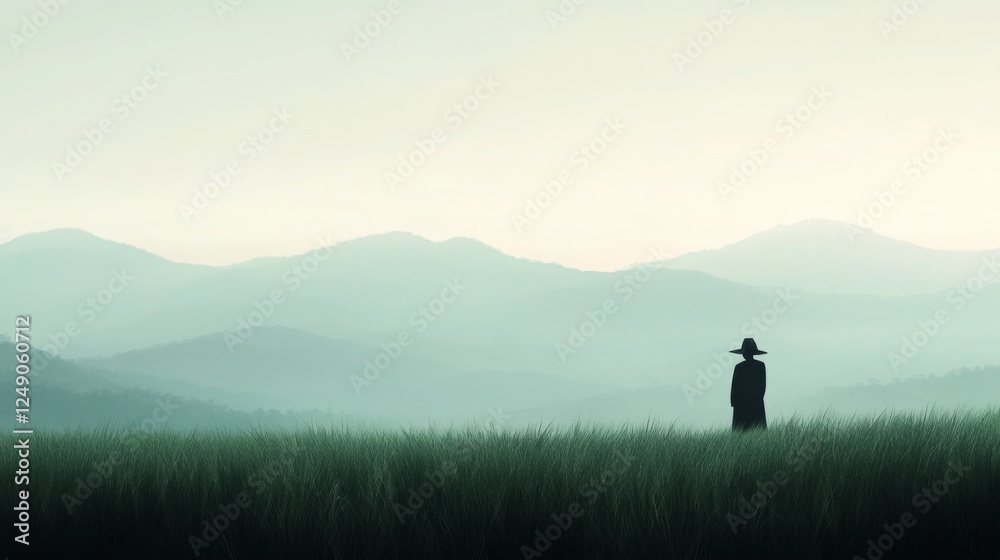 custom made wallpaper toronto digitalWoman in hat, serene mountain view, contemplative pose, peaceful landscape, meditation