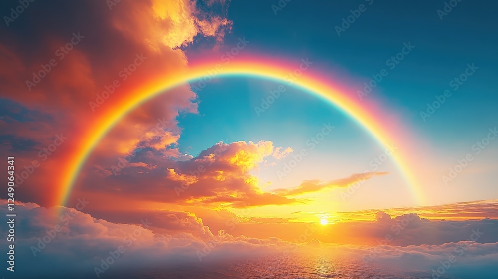 Sunset rainbow over ocean cloudscape Sunset rainbow over ocean cloudscape