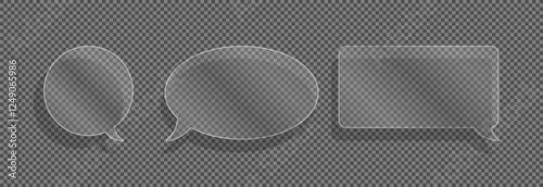 Set of realistic glossy glass bubbles for text on transparent background.