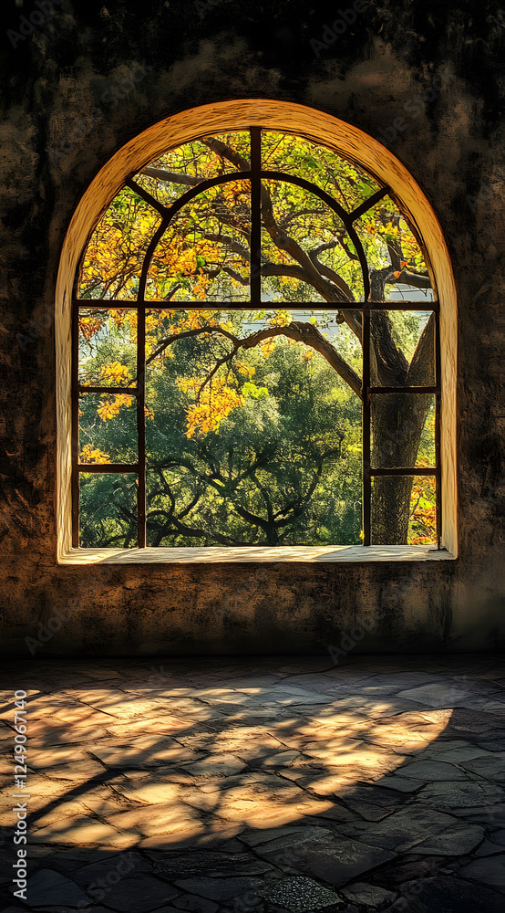 Fototapeta premium An arched window in an old castle