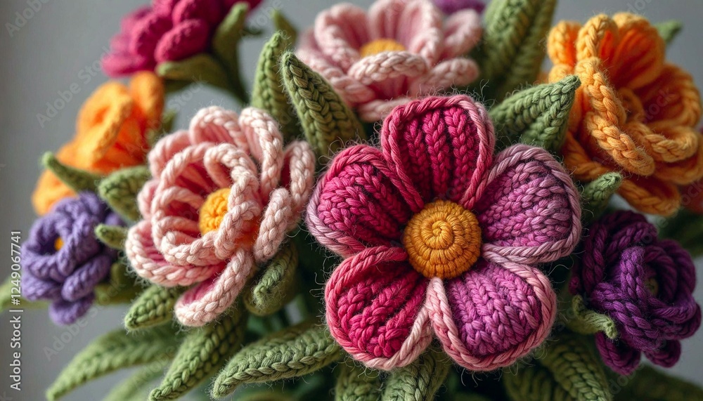 Close-up Bouquet of Colorful Crocheted Flowers Close-up Bouquet of Colorful Crocheted Flowers