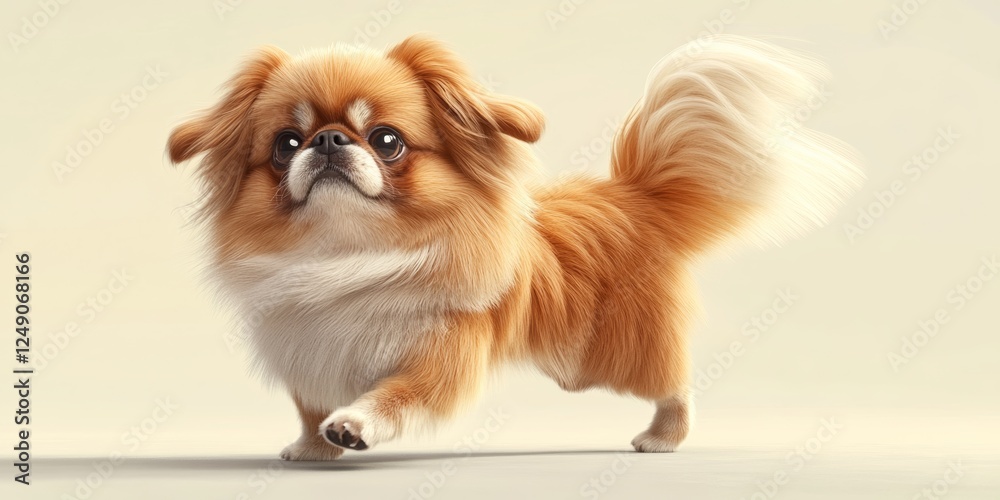 3D Rendering of Playful Pekingese Dog in Dynamic Stance 3D Rendering of Playful Pekingese Dog in Dynamic Stance