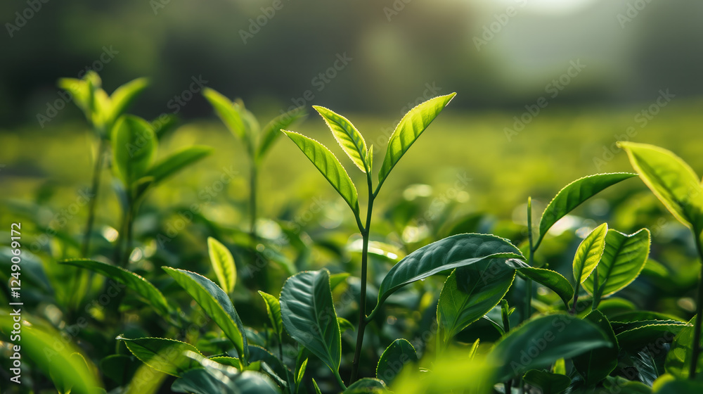 Detailed close-up of vibrant green tea leaves alongside dried tea leaves, showcasing the natural texture and quality of tea processing Detailed close-up of vibrant green tea leaves alongside dried tea leaves, showcasing the natural texture and quality of tea processing