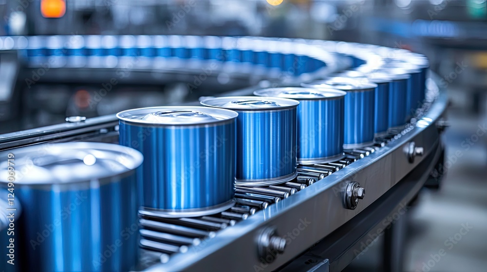 Set of Metallic Tumbler Cups on Modern Factory Conveyor Belt