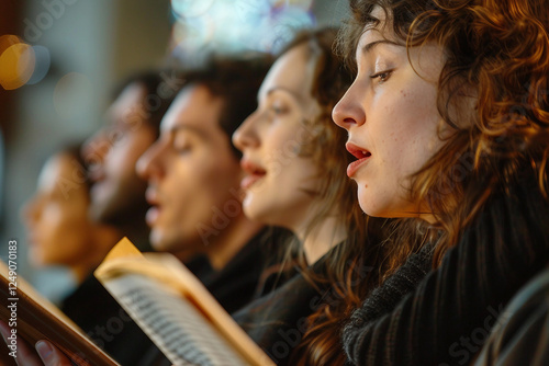 A choir performing choral renditions of popular songs at music party, Generative Ai photo