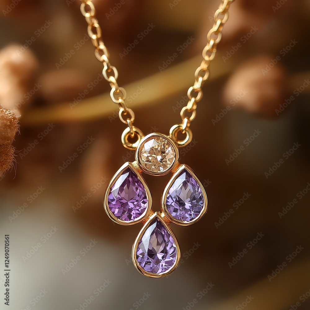 Elegant Gold Necklace with Amethyst and Diamond Accents Elegant Gold Necklace with Amethyst and Diamond Accents