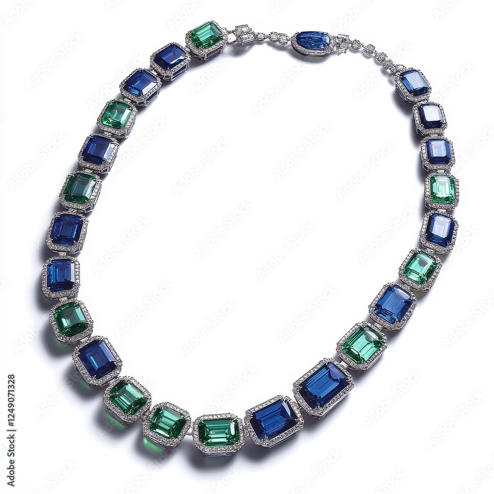Elegant Emerald and Sapphire Necklace with Jewels and Diamonds Elegant Emerald and Sapphire Necklace with Jewels and Diamonds