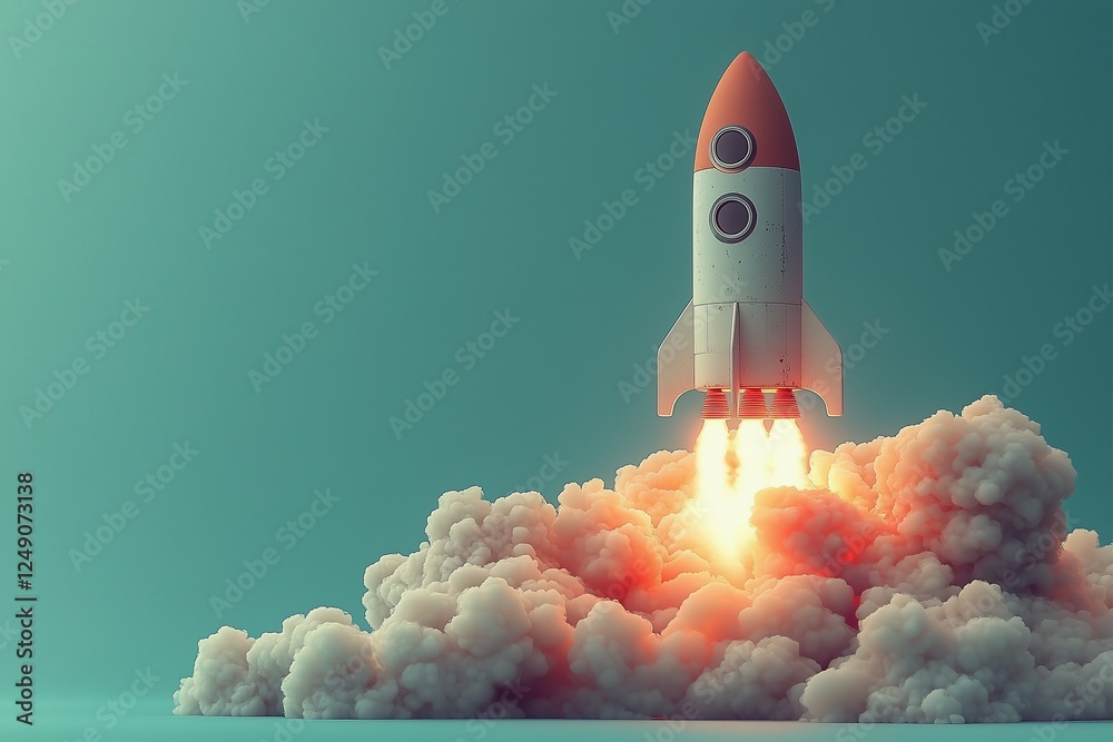 Naklejka premium Launching Space Rocket From Laptop Screen