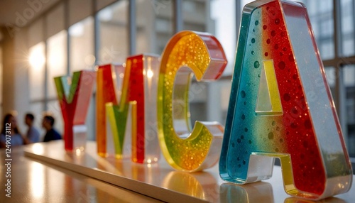 Colorful Plastic YMCA Letters on Counter