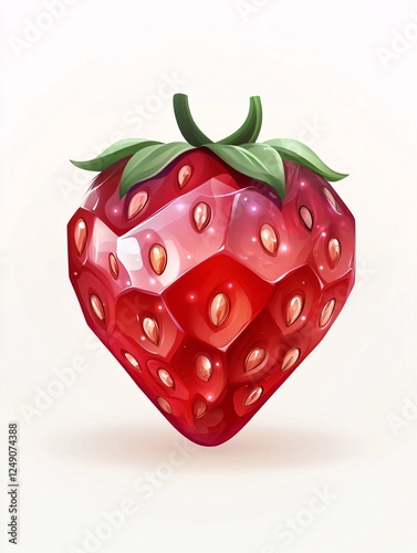 Stylized Illustrated Whole Strawberry with a Geometric Design Isolated on White Background photo