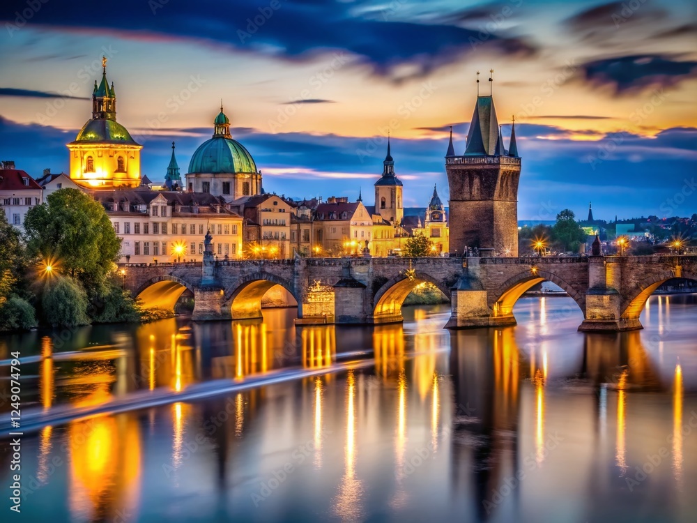 Long Exposure Photography of Charles Bridge, Prague, Czech Republic at Night Long Exposure Photography of Charles Bridge, Prague, Czech Republic at Night