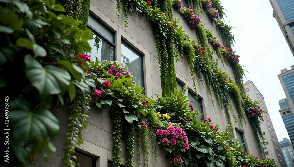 Fototapeta premium Vertical garden of flowers on building exterior
