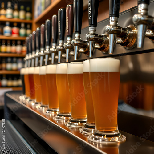 Row of defoamers in a draft beer store photo