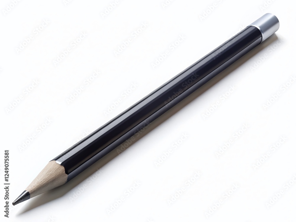 Long-Handled Black Pencil with Eraser, Isolated on White Background - Stock Photo Long-Handled Black Pencil with Eraser, Isolated on White Background - Stock Photo