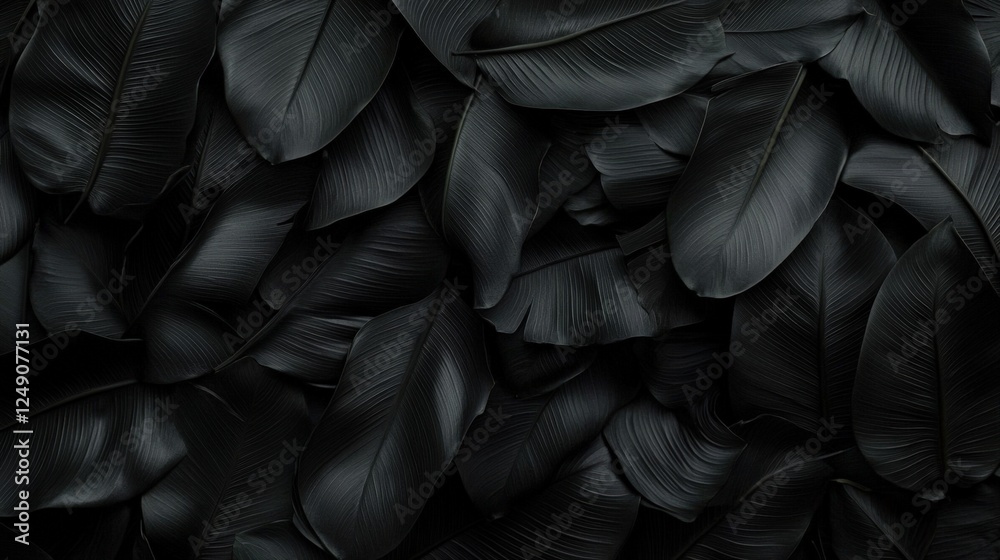 Dark Black Banana Leaves Texture Background for Natural and Organic Design Concepts, Ideal for Modern Background Use or Botanical Illustrations Dark Black Banana Leaves Texture Background for Natural and Organic Design Concepts, Ideal for Modern Background Use or Botanical Illustrations
