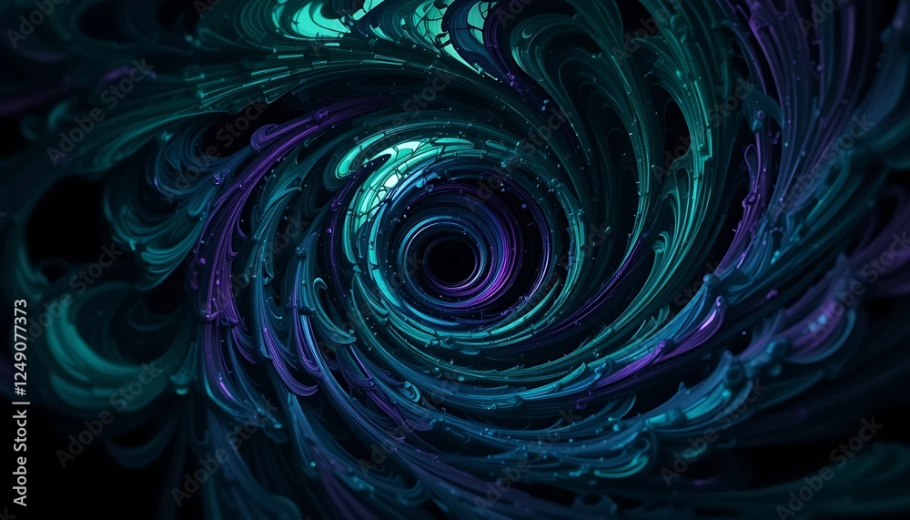 Abstract Spiral Design with Teal and Purple Hues Rotating Into Darkness Abstract Spiral Design with Teal and Purple Hues Rotating Into Darkness