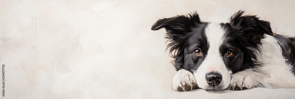 Fototapeta premium Border Collie Dog with Head Lowered Looking Engagingly at Viewer