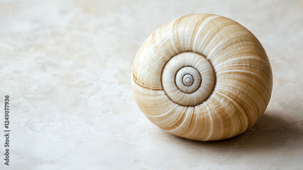 Beige snail shell on marble; nature background; website design Beige snail shell on marble; nature background; website design