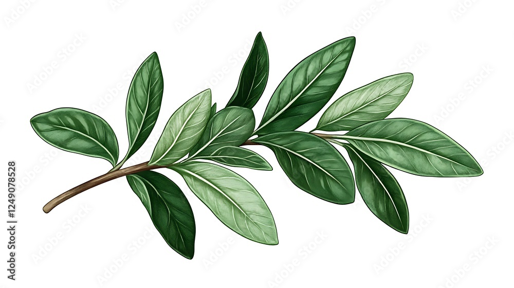 Lush Green Branch Botanical Illustration: Detailed Digital Painting of Foliage AI Generated Lush Green Branch Botanical Illustration: Detailed Digital Painting of Foliage AI Generated