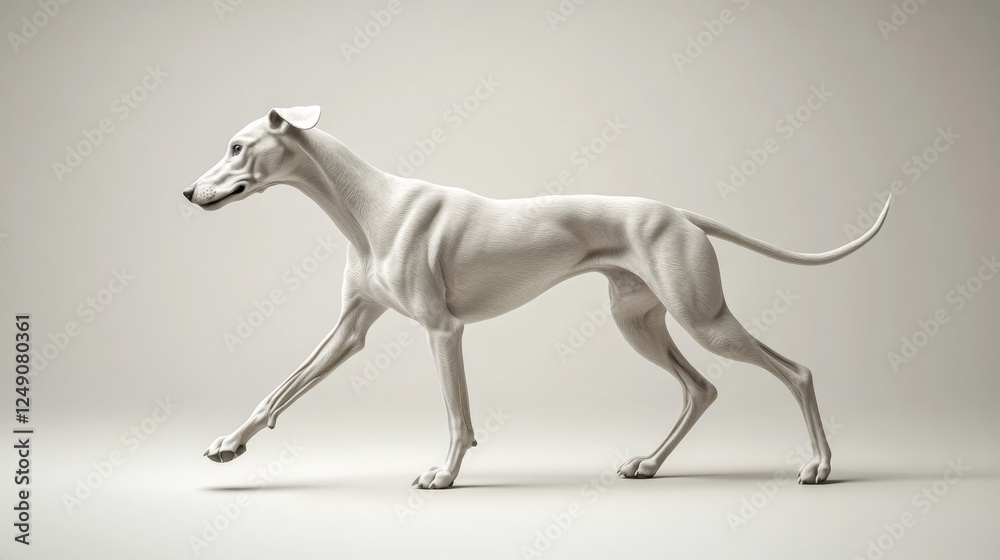 Realistic 3D Greyhound Dog Walking Calmly in Sleek Pose Realistic 3D Greyhound Dog Walking Calmly in Sleek Pose