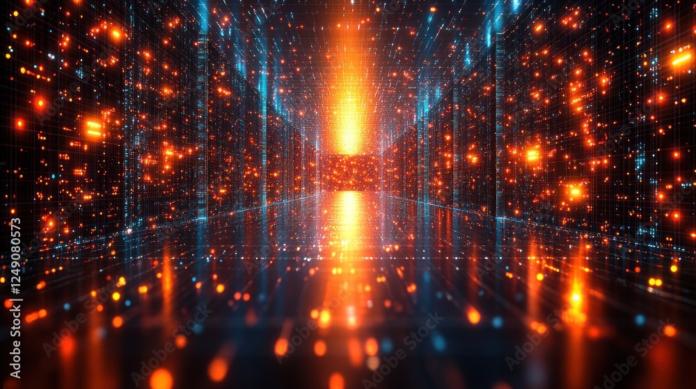 Abstract digital corridor with glowing particles. Abstract digital corridor with glowing particles.