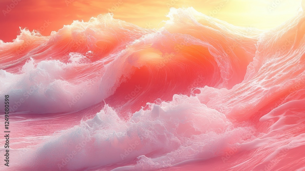Pink ocean waves at sunset, dramatic sky, nature, fantasy background, website banner Pink ocean waves at sunset, dramatic sky, nature, fantasy background, website banner