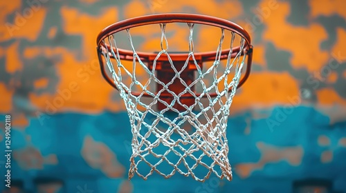 Basketball hoop with net in motion, vivid shot