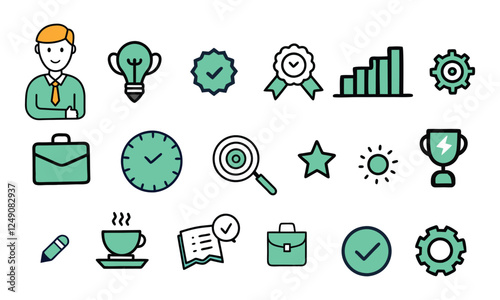  icon set. Success winner, business goal, challenge hand drawn sketch line pen stroke style icon. Professional business career, goal sketch doodle drawn collection. Vector illustration.