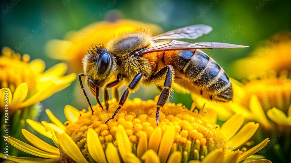 Macro Bee on Yellow Flower: Urgent Bee Repopulation Needed - Save the Bees Macro Bee on Yellow Flower: Urgent Bee Repopulation Needed - Save the Bees