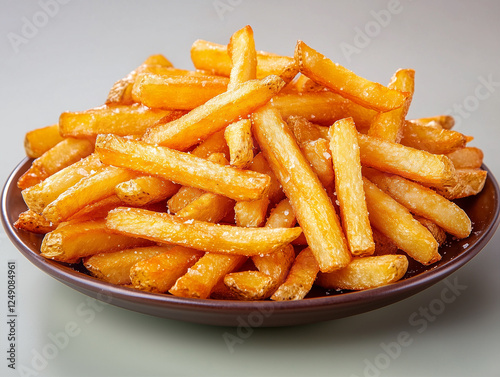 Food image: A tasty plate of golden fries on a vibrant and appealing background. Advertising illustration.