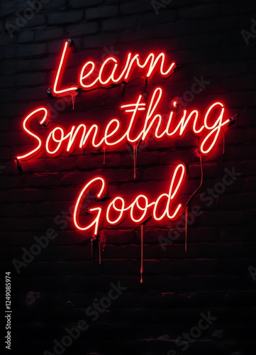 Learn Something Good Neon Sign on Brick Wall