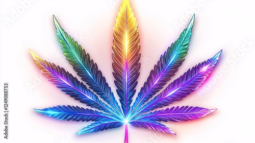 glowing neon-style cannabis leaf with rainbow colors, providing a bold and modern visual for creative projects Rainbow cannabis leaf.isolate on white background.Illustrations