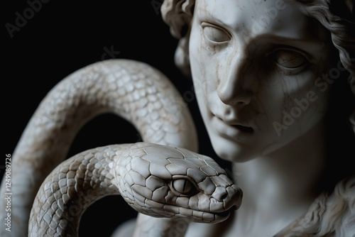 Lamia, a mad woman who, having lost her children, turned into a snake to devour other people's children. Marble statue. Ancient Oim and ancient Greek mythology. Horizontal image. photo