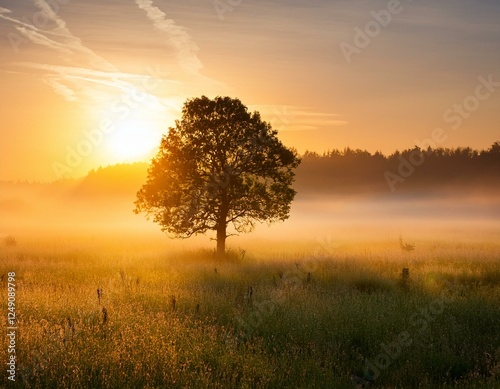 Obraz na płótnie Tree and fog w salonie