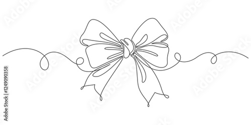 One continuous line drawing of a bow on a transparent background. simple linear style. Concept of holiday and celebration. Editable stroke Vector eps