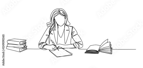 continuous single line drawing of man and woman taking notes in journal or diary line art vector illustration