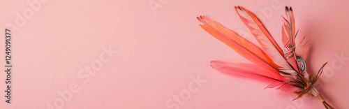 Nation indigenous peoples day concept, Colorful feather on minimslist color background photo