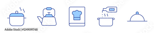 cooking, tray, pot, kettle, recipe book. Cooking Icon vector illustration. Line Duotone style. Editable stroke