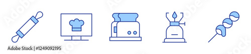 toaster, camping gas, dango, roller, channel. Cooking Icon vector illustration. Line Duotone style. Editable stroke