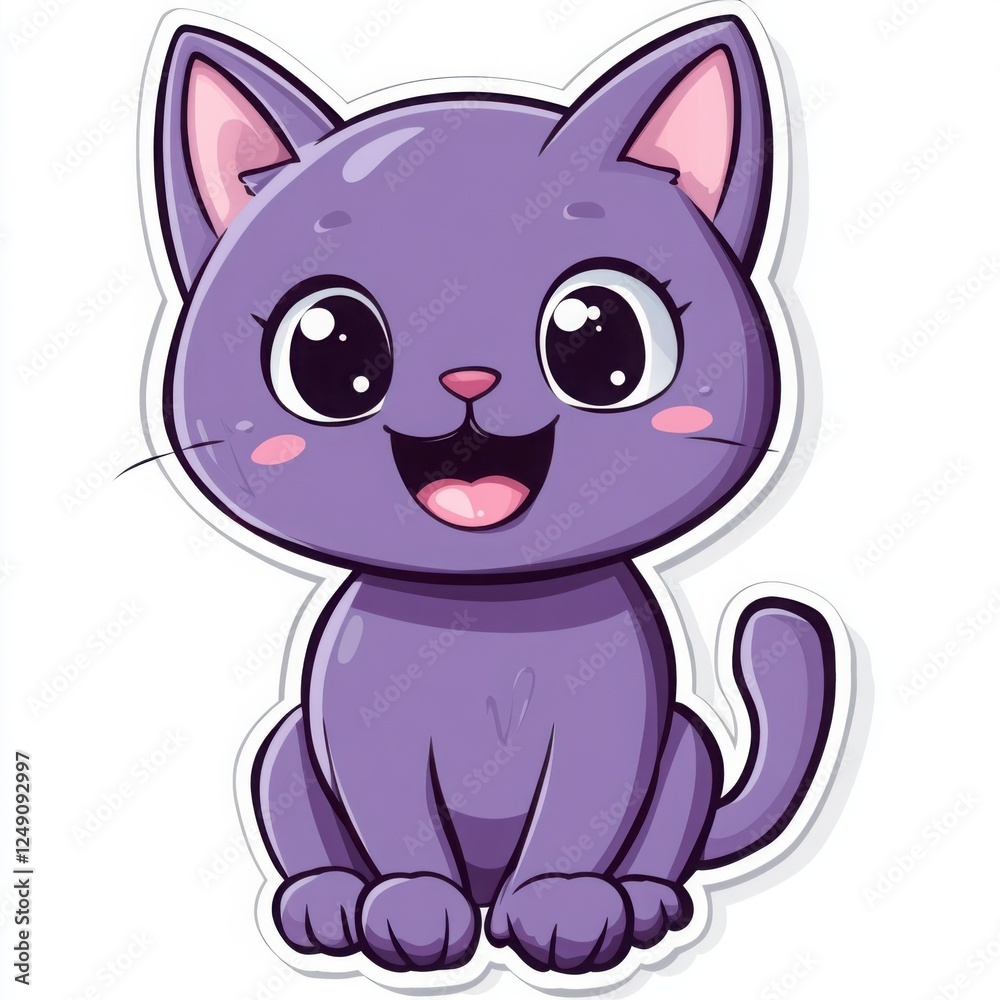 Adorable Purple Kitten: A charming illustration of a cheerful purple kitten with big, expressive eyes and a playful smile. Perfect for children's books, greeting cards. Adorable Purple Kitten: A charming illustration of a cheerful purple kitten with big, expressive eyes and a playful smile. Perfect for children's books, greeting cards.