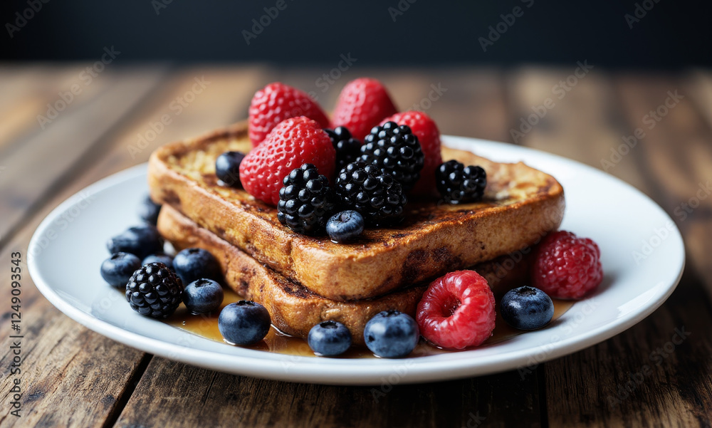 Golden French Toast with Fresh Mixed Berries and Maple Syrup Golden French Toast with Fresh Mixed Berries and Maple Syrup