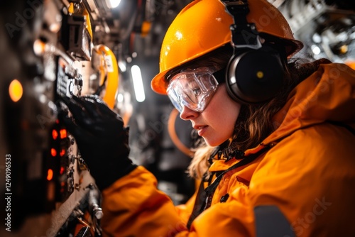 A biologist conducting research on marine life in a deep-sea submarine photo