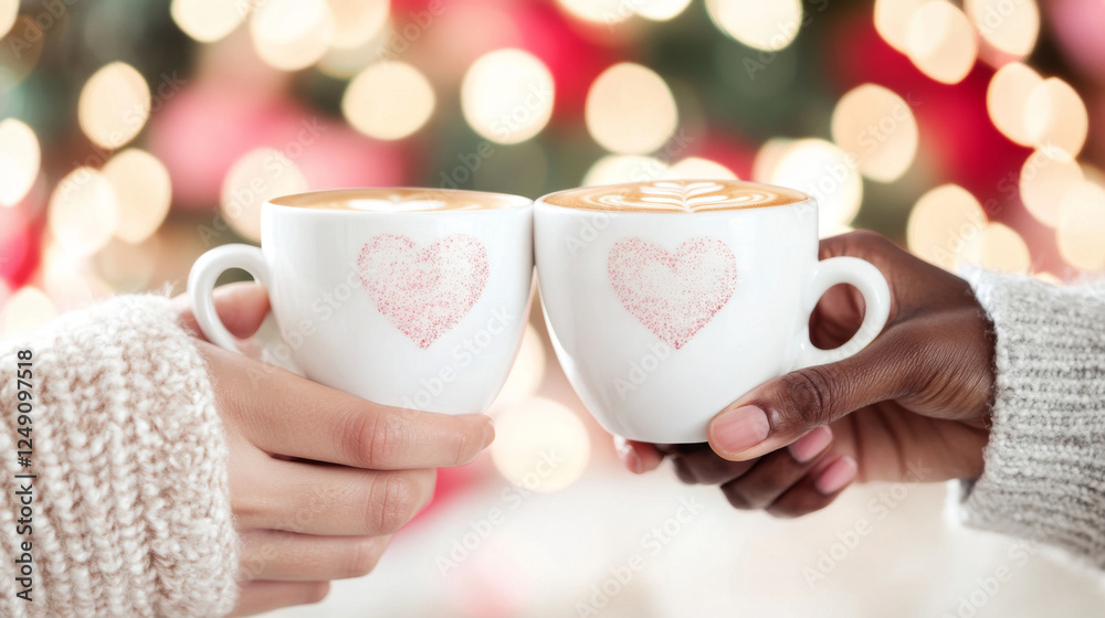 Heart latte art designs on coffee lattes, symbolizing love for St Valentines Day Heart latte art designs on coffee lattes, symbolizing love for St Valentines Day