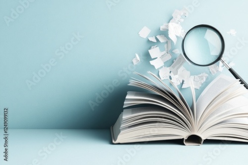 A clean minimalist icon of an open book with a magnifying glass, symbolizing dictionary lookup